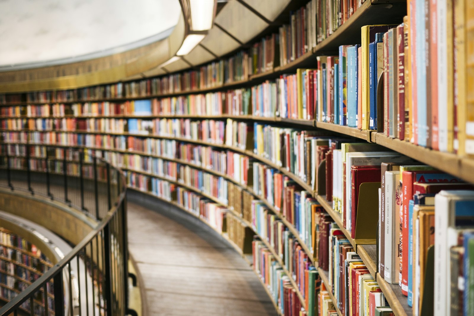 Curved reading-room shelving in a national archive