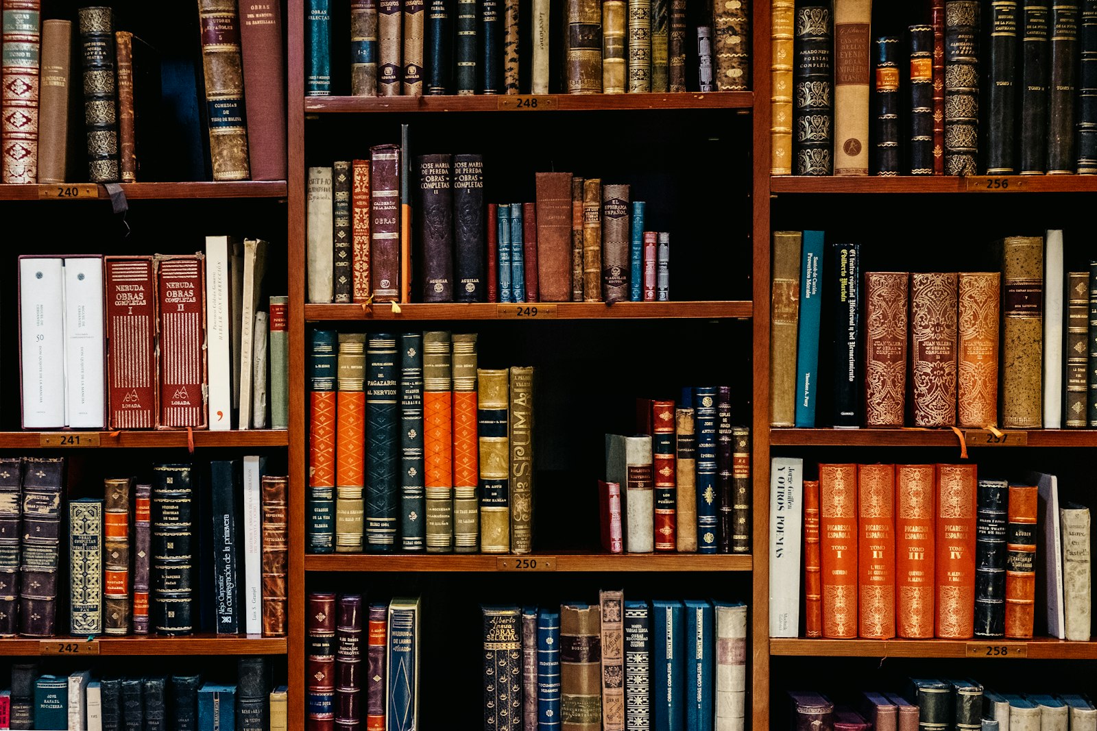 Dense archival shelving of bound volumes awaiting digitisation